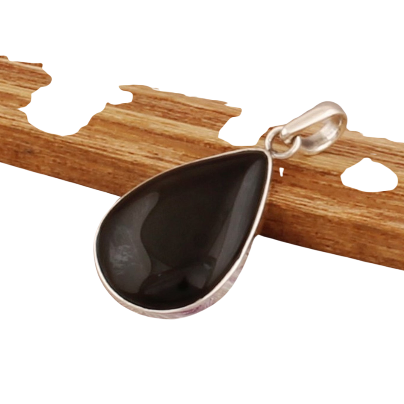 Sterling Silver Black Onyx Pendant Necklace - Handmade Gemstone Jewelry