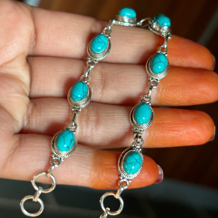 Handmade Turquoise and Moonstone Sterling Silver Bracelet - Perfect Women's Gift