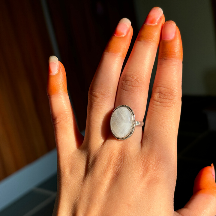 Genuine Rainbow Moonstone Ring