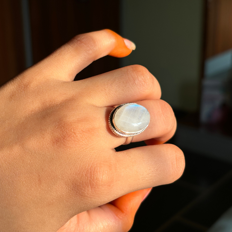 Genuine Rainbow Moonstone Ring