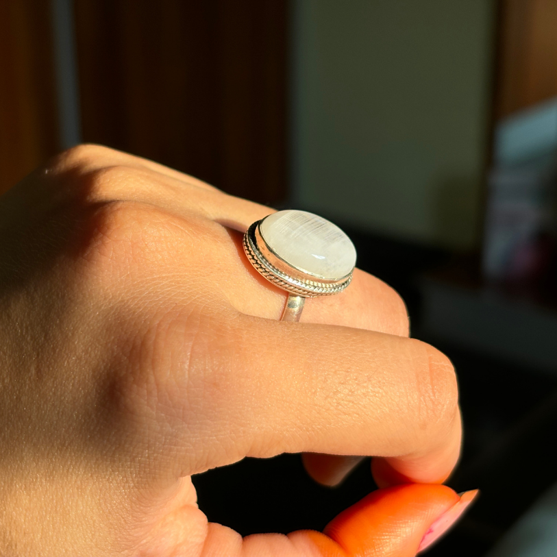 Genuine Rainbow Moonstone Ring