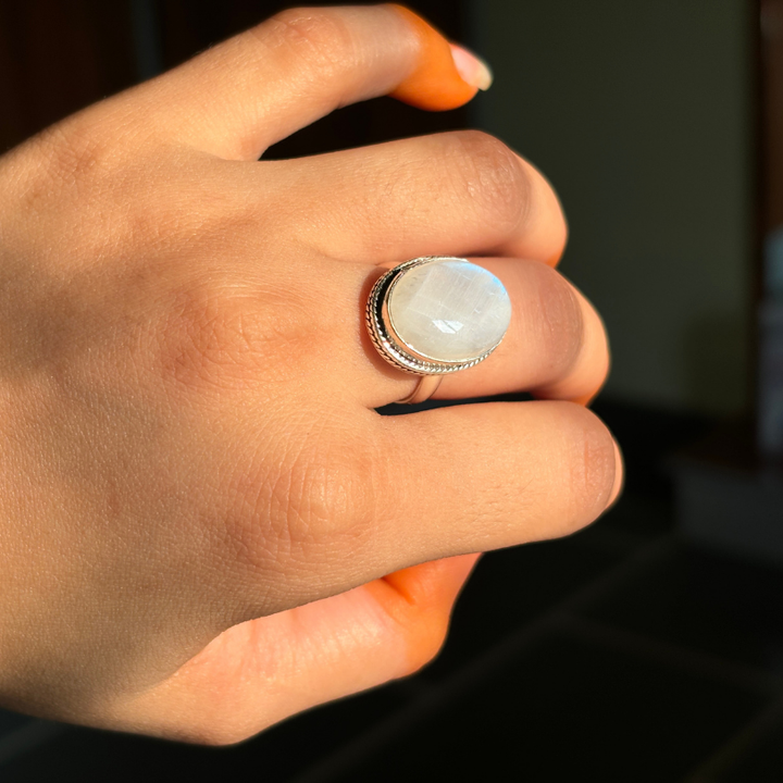 Genuine Rainbow Moonstone Ring