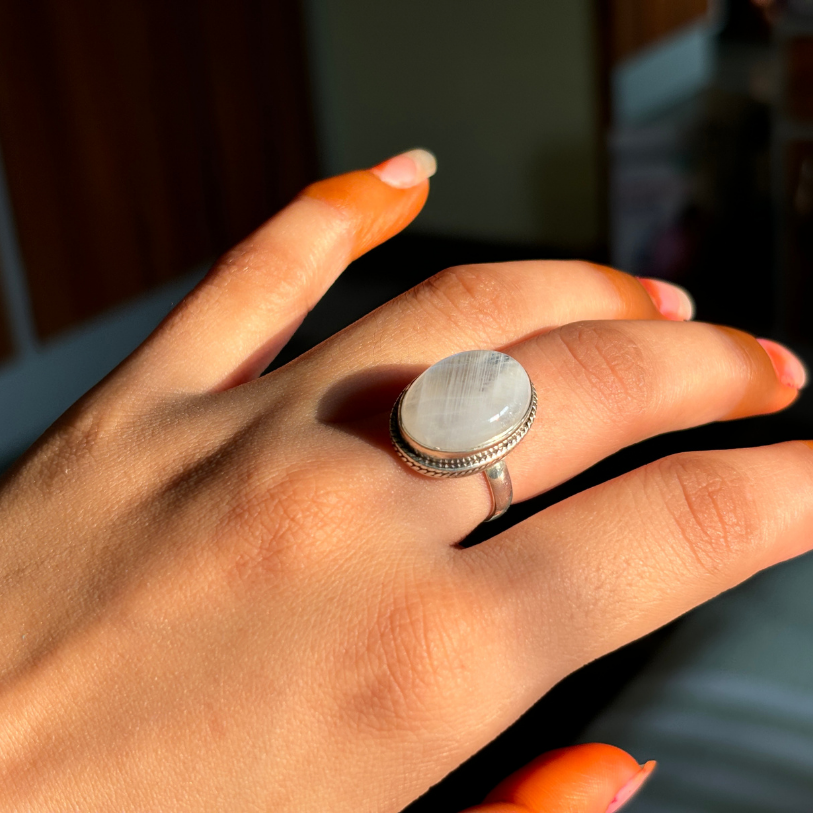 Genuine Rainbow Moonstone Ring