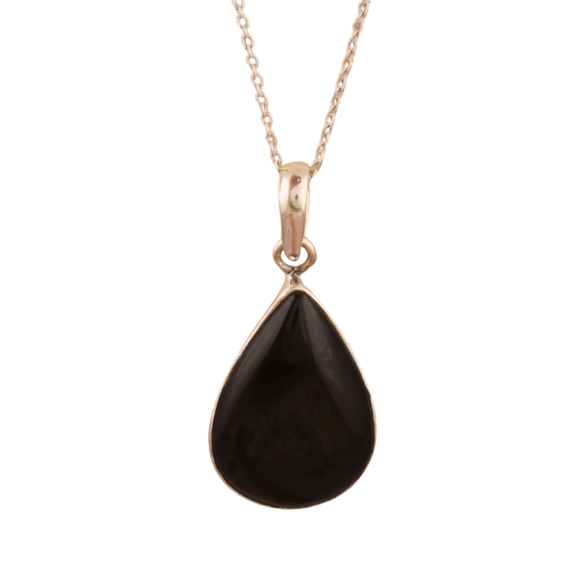 Sterling Silver Black Onyx Pendant Necklace - Handmade Gemstone Jewelry