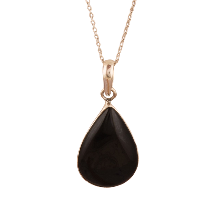 Sterling Silver Black Onyx Pendant Necklace - Handmade Gemstone Jewelry