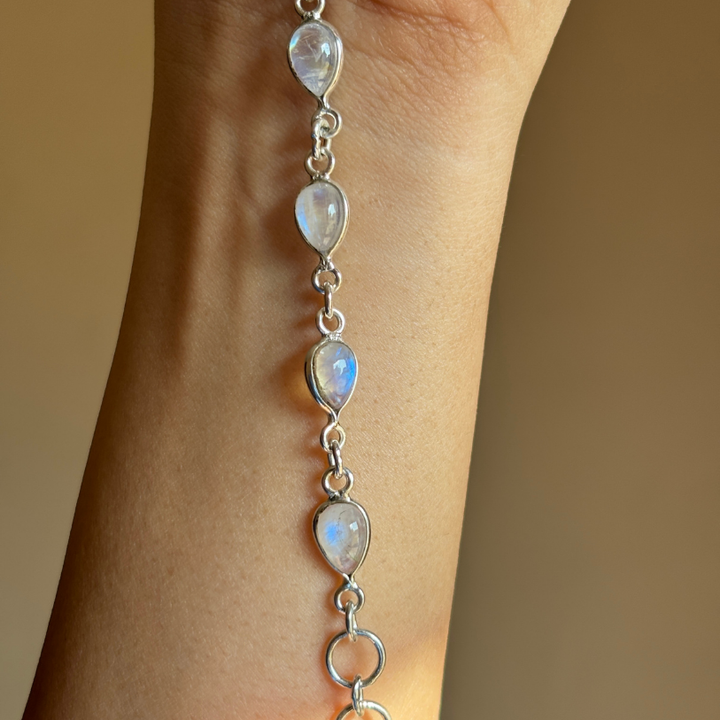 Sterling Silver White Rainbow MoonStone Bracelet