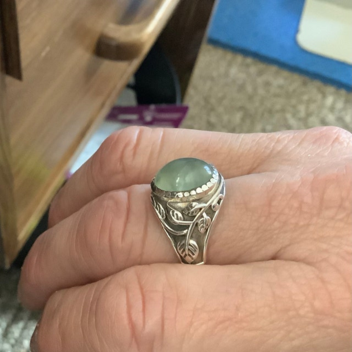 Statement Prehnite Sterling Silver Ring – Handmade Boho Jewelry