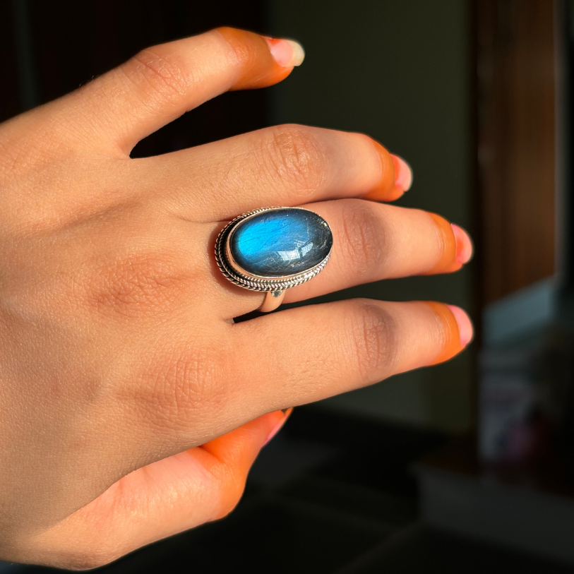 Genuine Labradorite Statement Ring