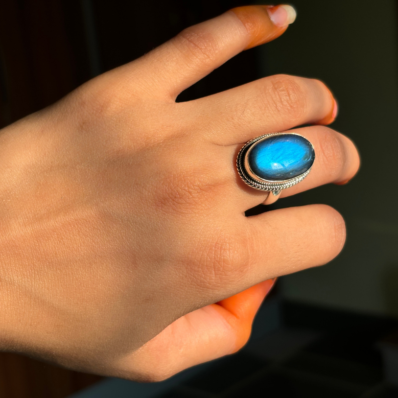 Genuine Labradorite Statement Ring