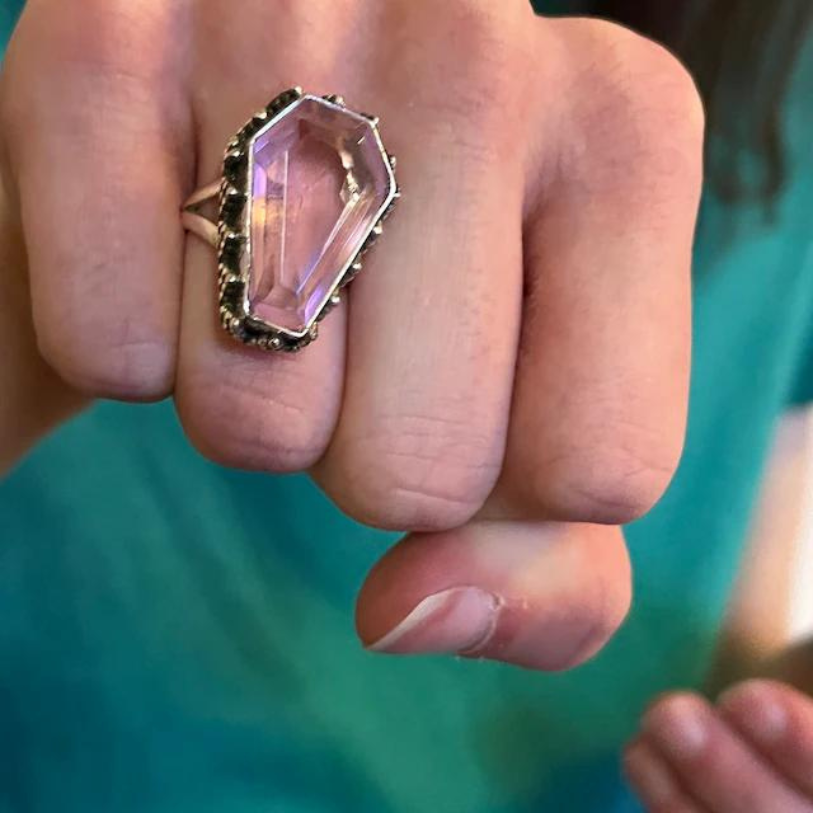 Garnet Coffin Ring | Handmade Solid 925 Sterling Silver