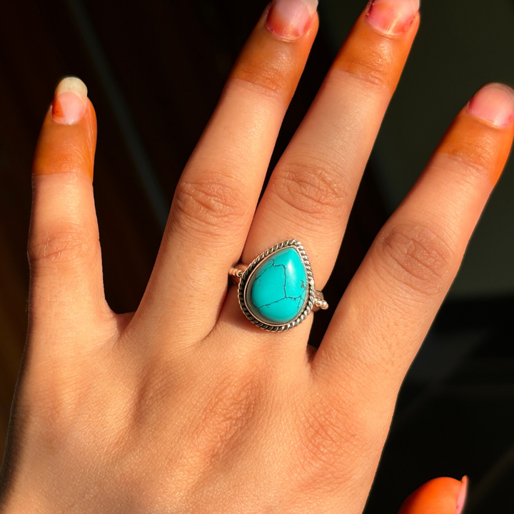 Handmade Dainty Pear Turquoise Sterling Silver Ring