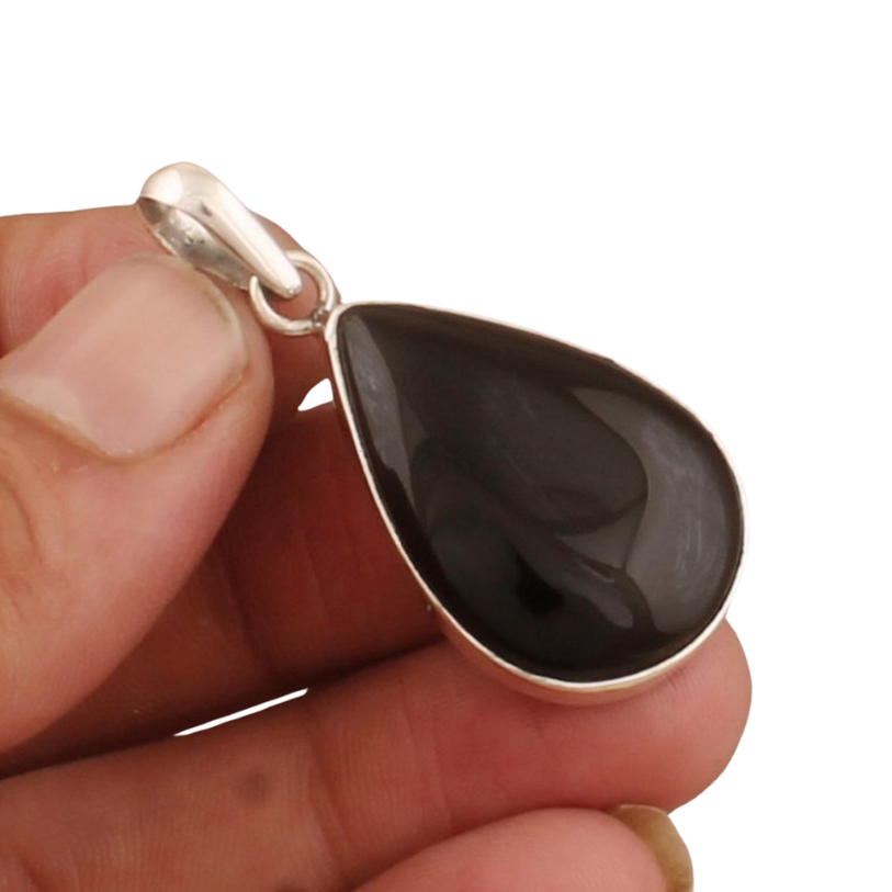 Sterling Silver Black Onyx Pendant Necklace - Handmade Gemstone Jewelry