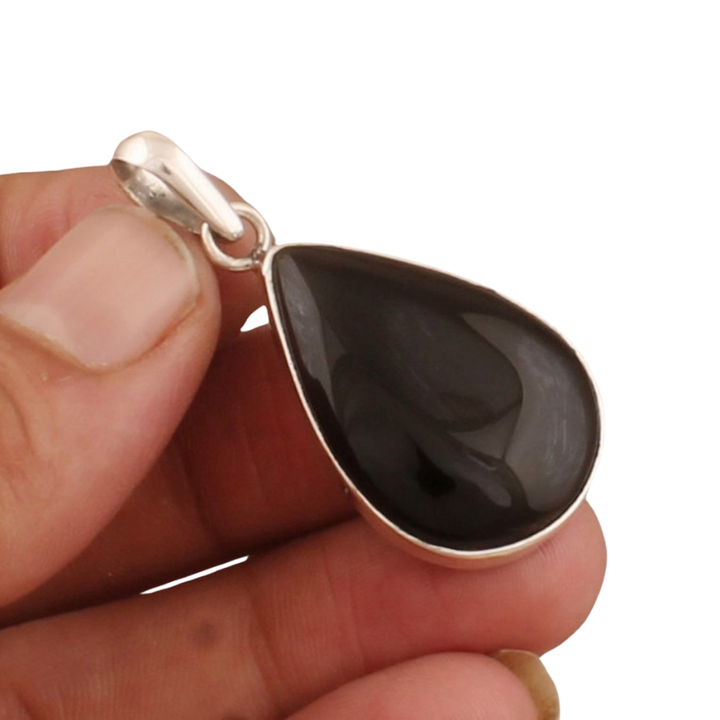 Sterling Silver Black Onyx Pendant Necklace - Handmade Gemstone Jewelry