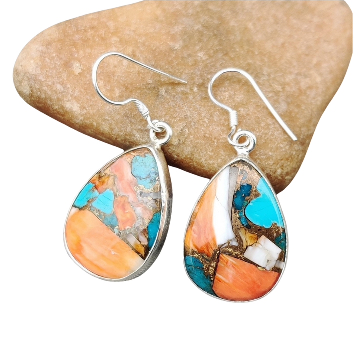 Oyster Copper Turquoise Earrings in 925 Sterling Silver