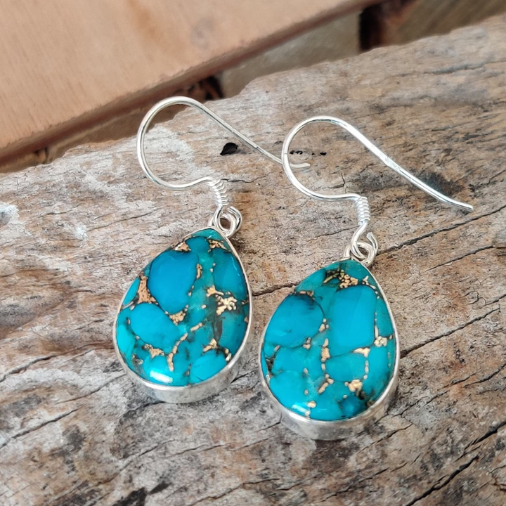 Oyster Copper Turquoise Earrings in 925 Sterling Silver