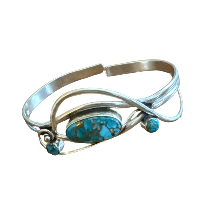 Green Copper Turquoise Bangle in 925 Sterling Silver