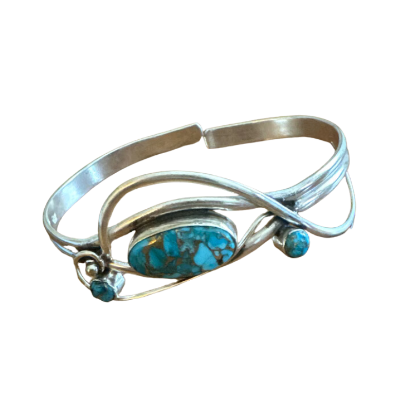 Green Copper Turquoise Bangle in 925 Sterling Silver