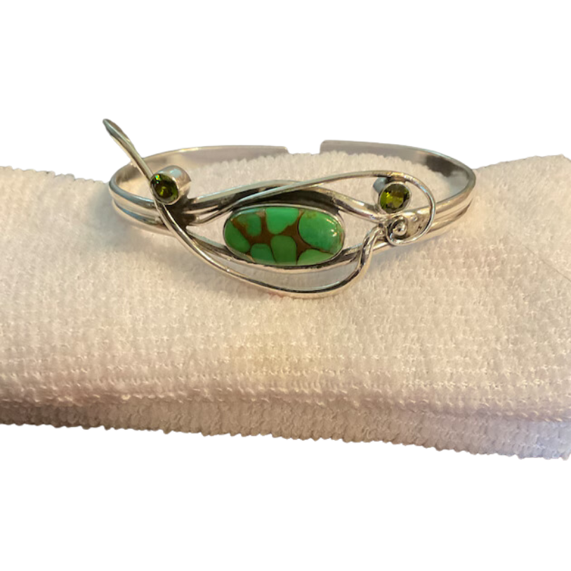 Green Copper Turquoise Bangle in 925 Sterling Silver