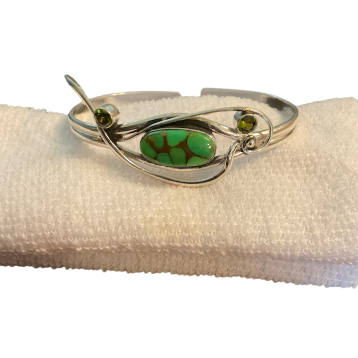 Green Copper Turquoise Bangle in 925 Sterling Silver