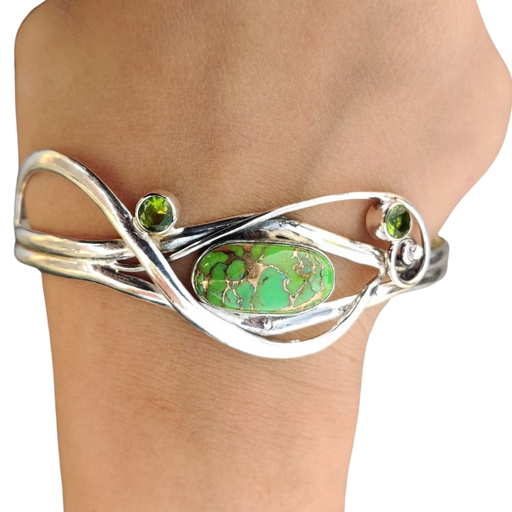 Green Copper Turquoise Bangle in 925 Sterling Silver