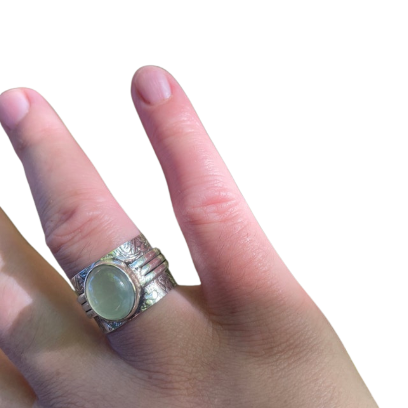 925 Sterling Silver Prehnite Ring