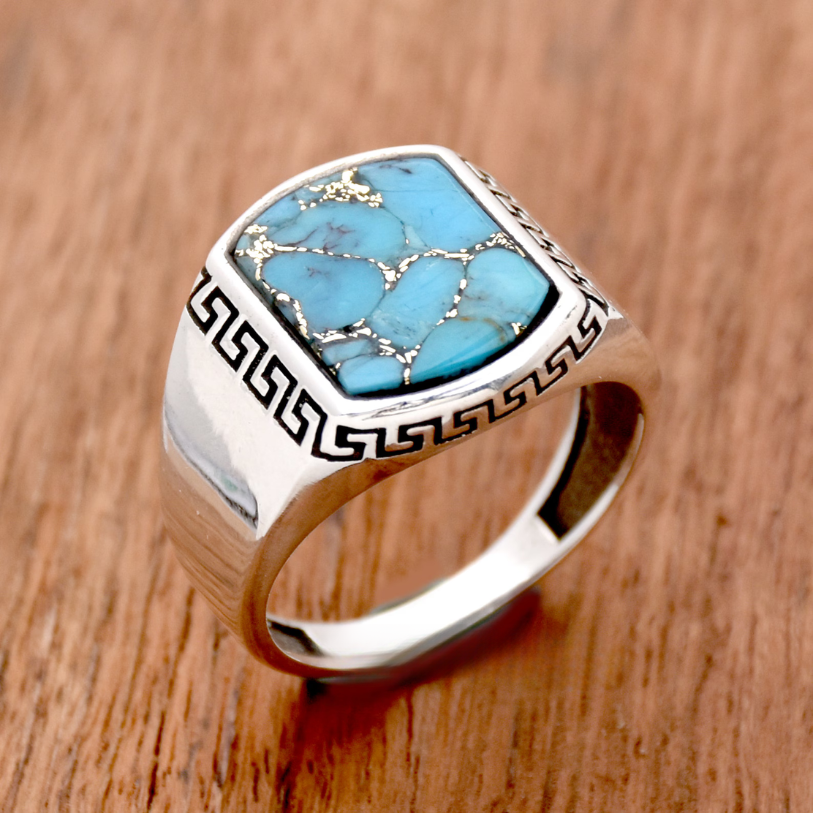 Blue Copper Turquoise Men's Ring