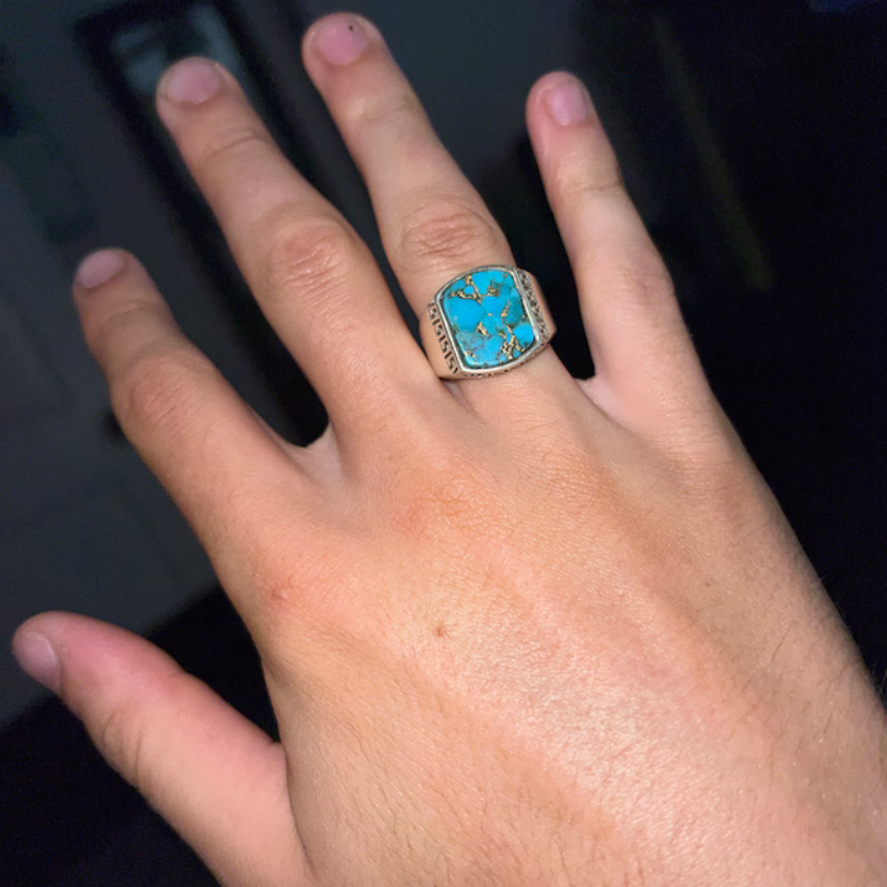 Blue Copper Turquoise Men's Ring