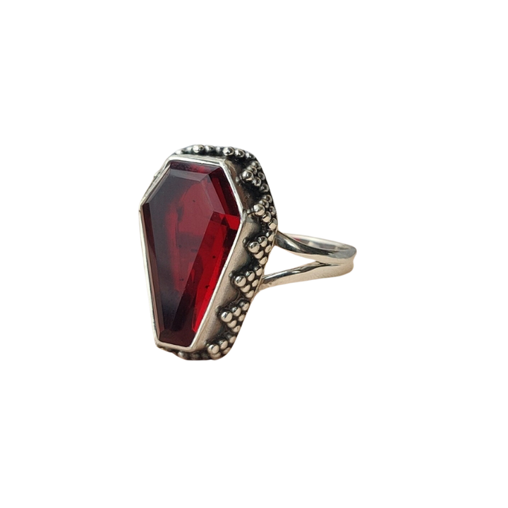 Garnet Coffin Ring | Handmade Solid 925 Sterling Silver