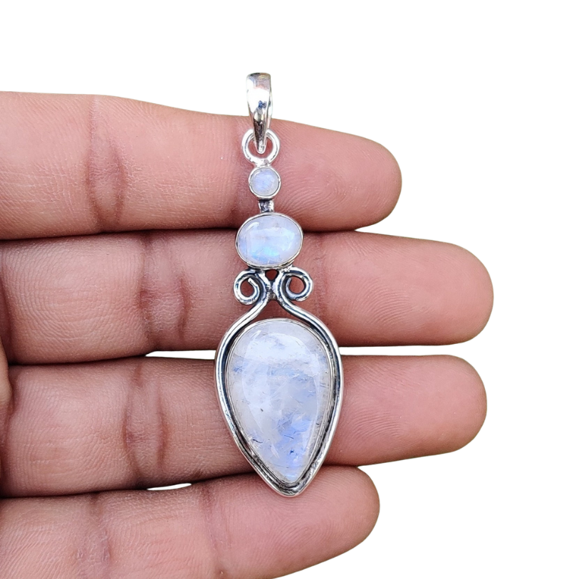 Larimar Moonstone Blue Topaz Energy Healing Pendant - Crystal Healing, Minimalist Three Stone Pendant - Perfect Gift