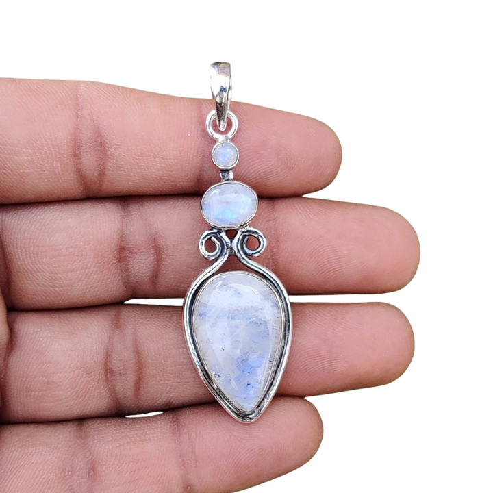 Larimar Moonstone Blue Topaz Energy Healing Pendant - Crystal Healing, Minimalist Three Stone Pendant - Perfect Gift