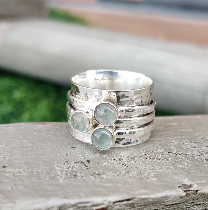 Three Stone Aquamarine Spinner Ring