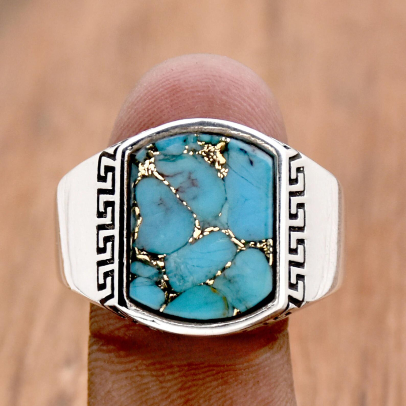 Blue Copper Turquoise Men's Ring