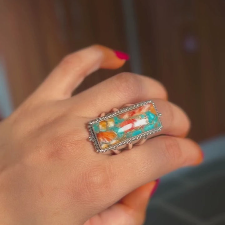 Handmade Oyster Copper Turquoise Triple Band Ring | 925 Sterling Silver Promise Ring