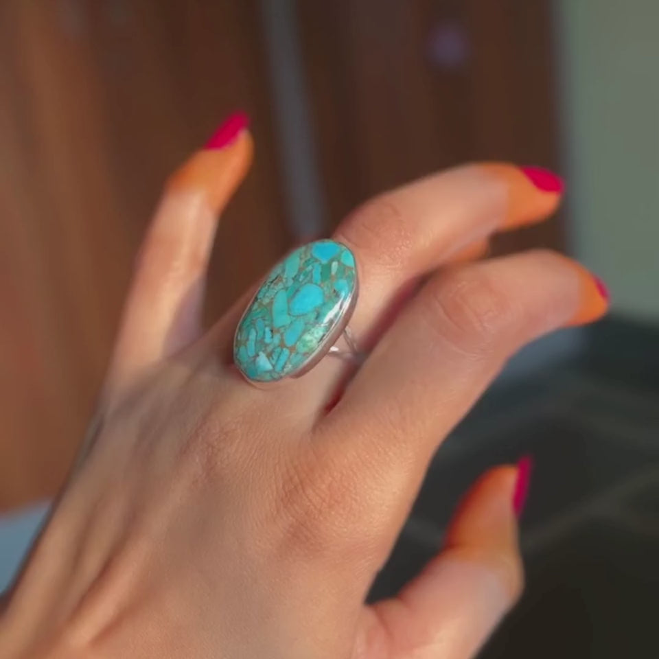 Stunning Oyster Copper Turquoise Sterling Silver Ring - Handmade Jewelry