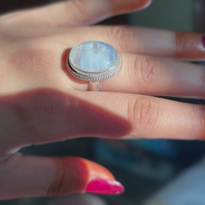 Genuine Rainbow Moonstone Ring