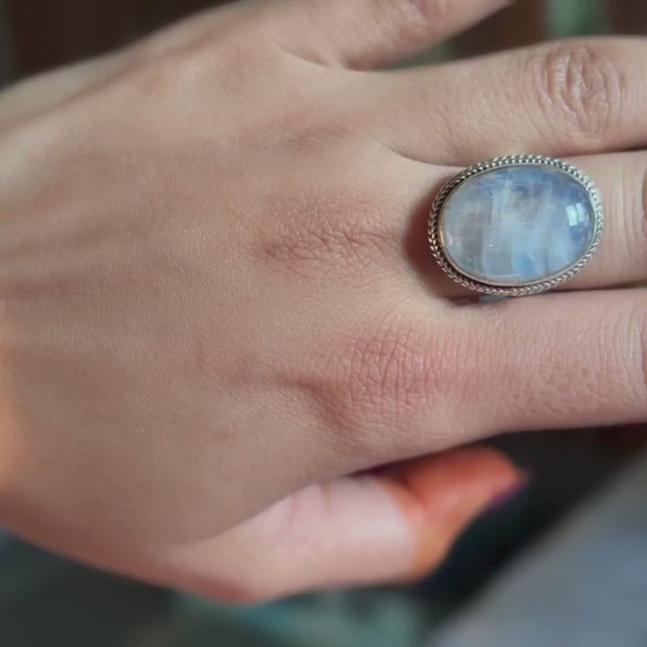 Genuine Rainbow Moonstone Ring