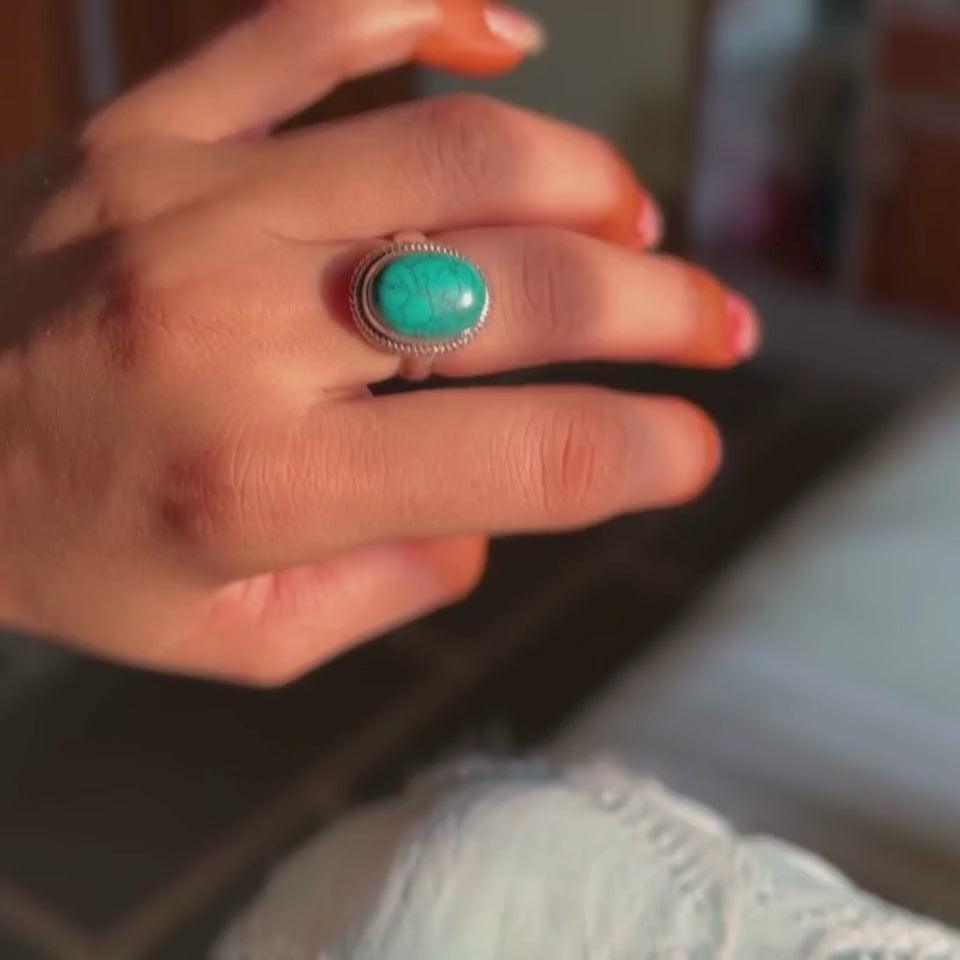 Handmade Natural Turquoise Sterling Silver Statement Ring - Perfect Boho Gift for Women