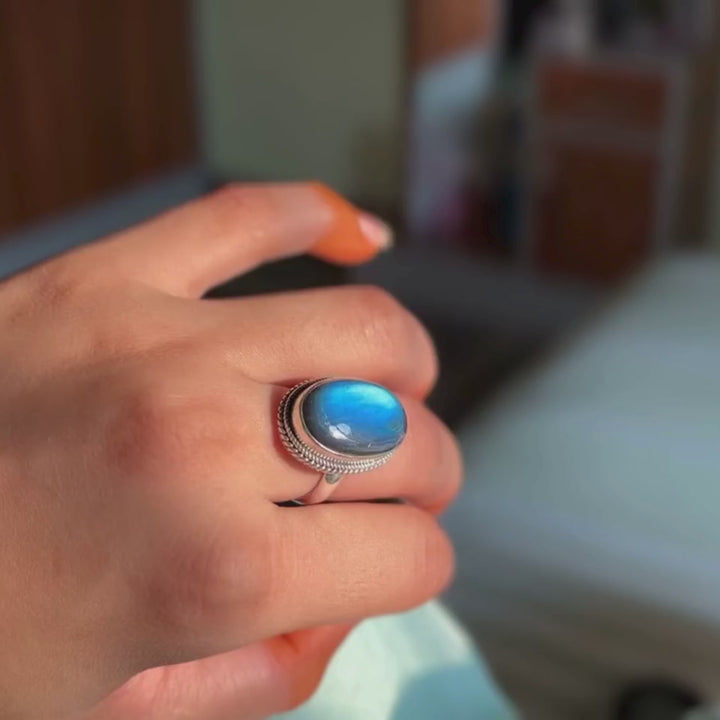 Genuine Labradorite Statement Ring