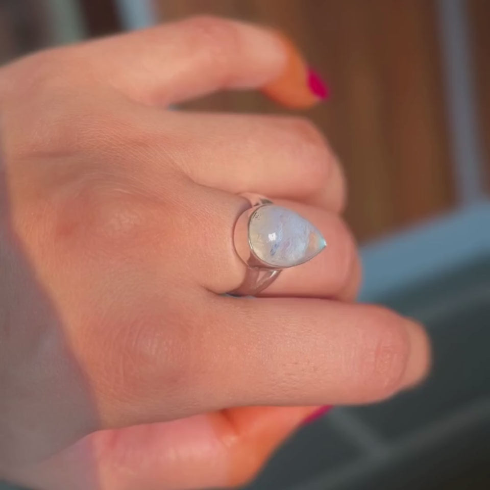 Handmade Natural Moonstone Tear Drop Ring