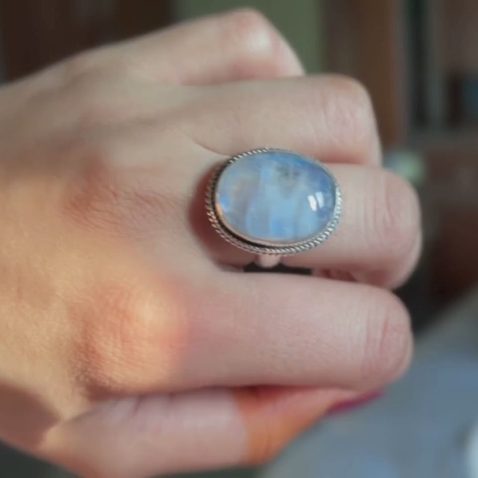 Genuine Rainbow Moonstone Ring