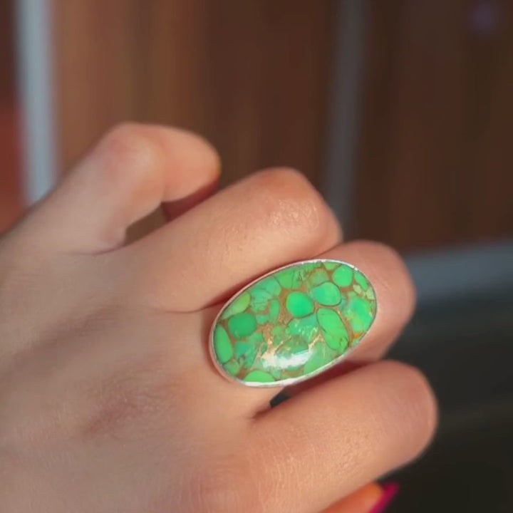 Stunning Oyster Copper Turquoise Sterling Silver Ring - Handmade Jewelry