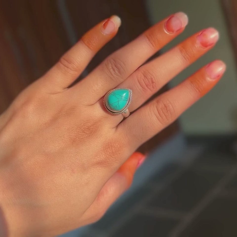 Handmade Dainty Pear Turquoise Sterling Silver Ring