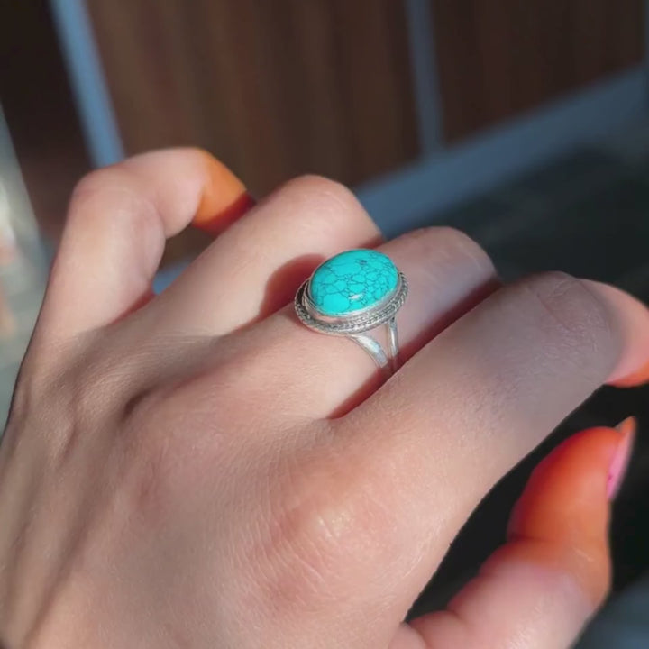 Handmade Natural Turquoise Sterling Silver Statement Ring